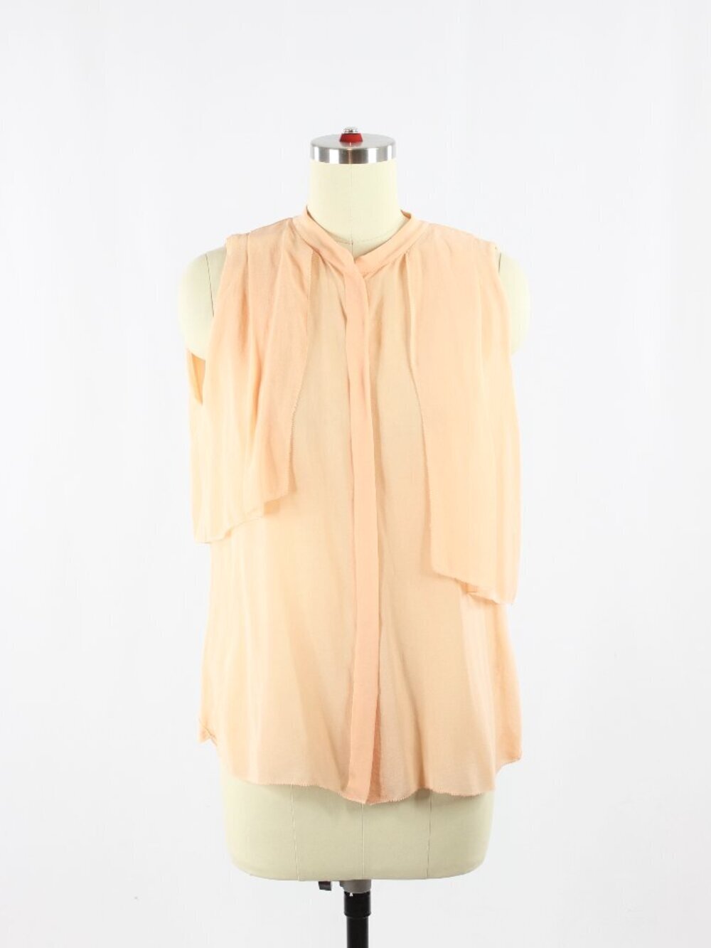 Aritzia WILFRED Peach Orange Sheer Silk Georgette Draped Blouse Top, Size XS